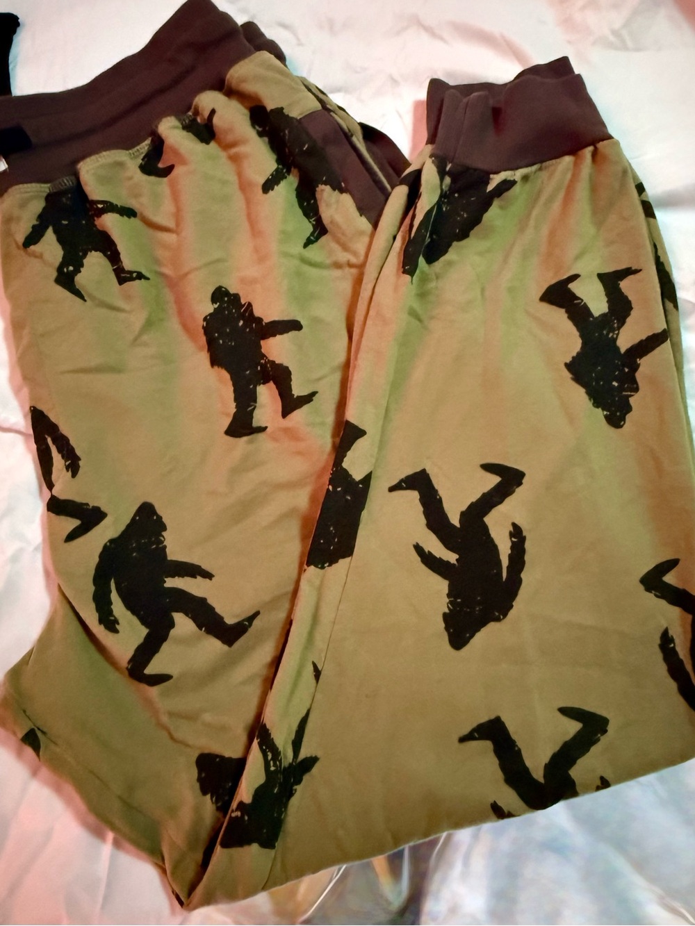 Lazy one Sasquatch Print Olive joggers